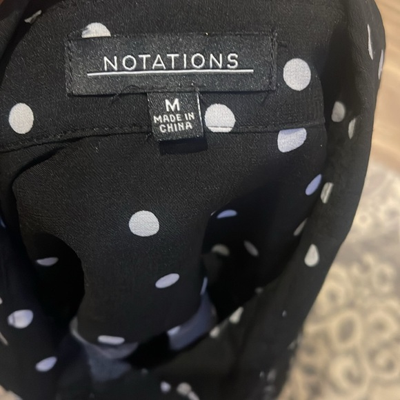 Notations Womens Button Up Blouse Black Polka Dot 3/4 Sleeve - Picture 8 of 8
